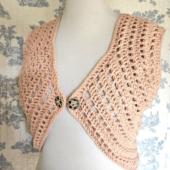 Size L NEW Hand Crocheted Retro Curved Vest - Picture 5 of 10